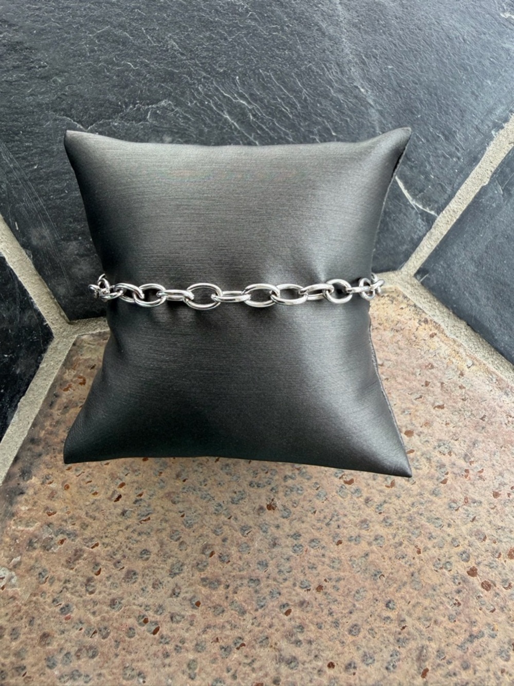 Chunky 14Kt White Gold Rolo Link Toggle Clasp Chain Bracelet 7” long
